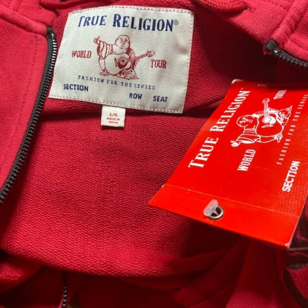 Mens True Religion Red Graphic Sleeve Zip Hood Lg - Picture 3 of 3